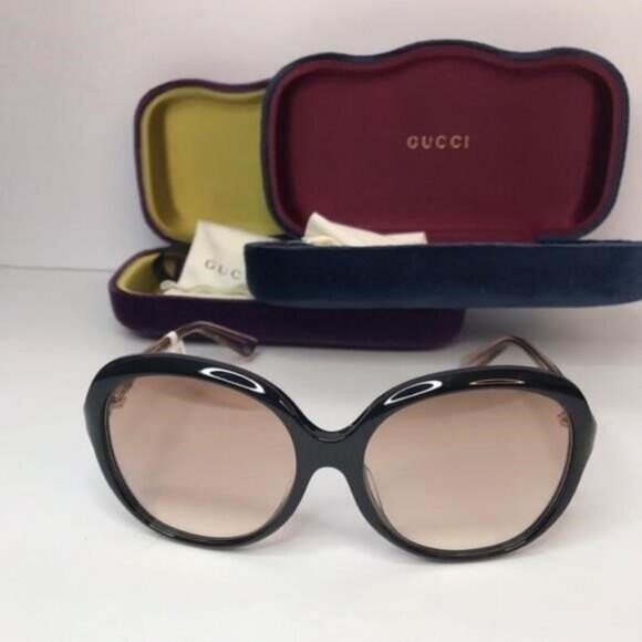 Auth GUCCI Square Sunglasses GG0489SA 003 Black Gold Interlocking GG Pink - Picture 5 of 9